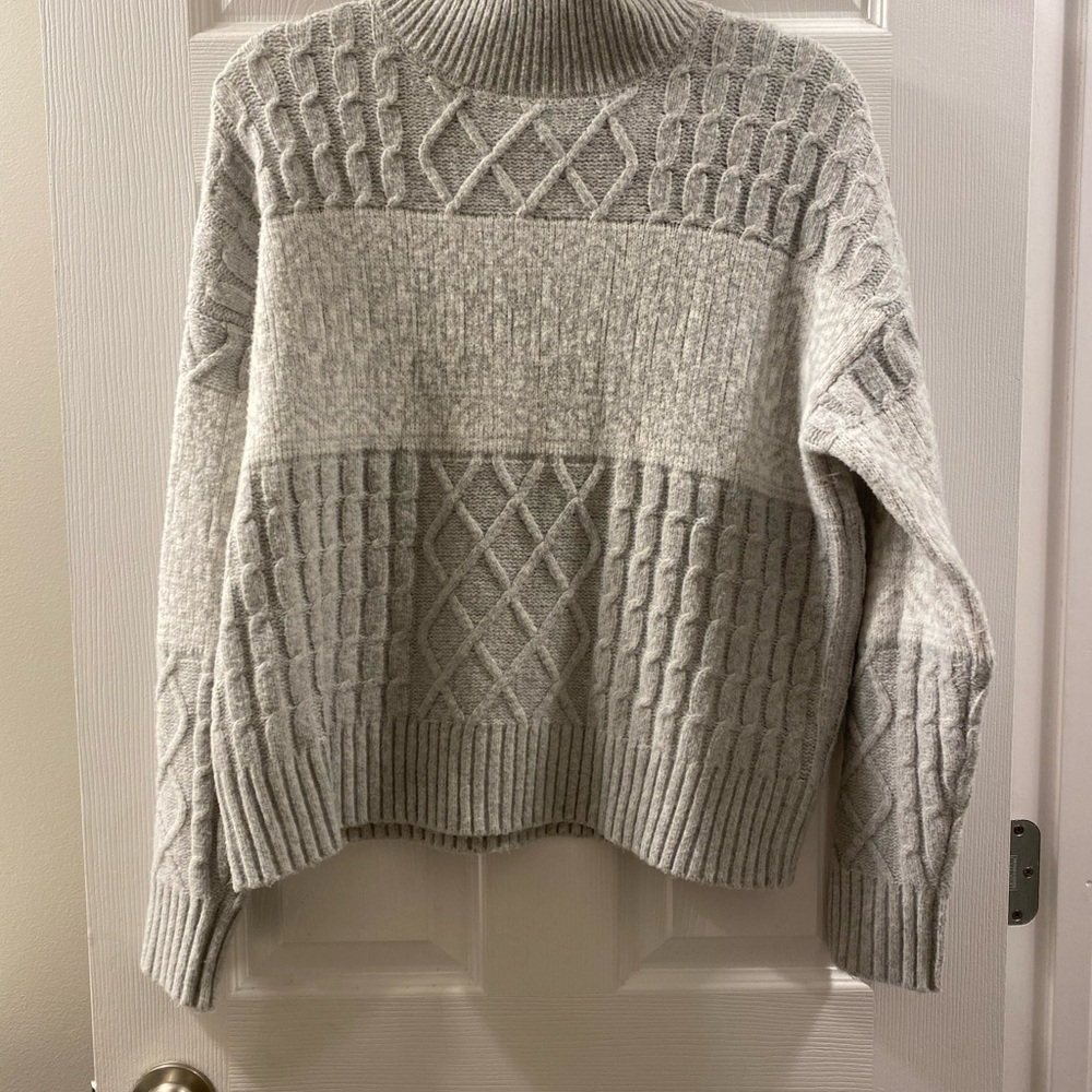 Gray Cable Knit Turtleneck Sweater